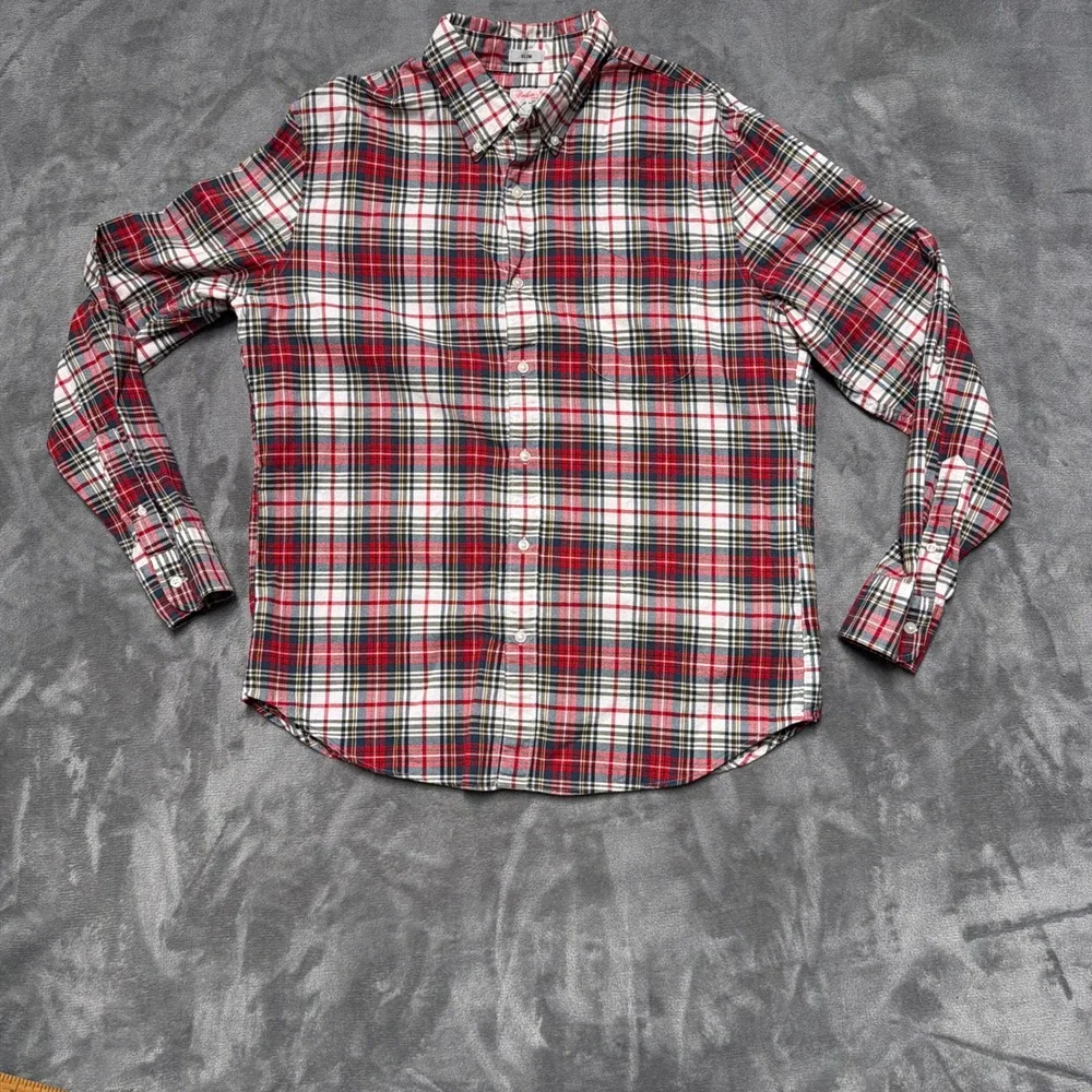 J Crew Broken In Oxford Shirt Mens Large Plaid Slim Fit Button Up Holiday Fall